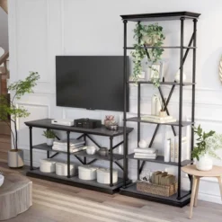 2pc Tullymore Open Shelf Console Table And Bookcase Set - MiBasics -Baxton Studio Shop GUEST 418e4f7b da07 4d30 8da4 92f1184389ee
