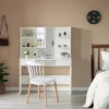 Basicwise Modern Wooden Dressing Table With Drawer, Mirror And Shelves For The Dining Room, Entryway And Bedroom