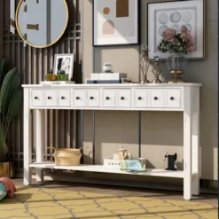 60"L Rustic Console Table With Two Different Size Drawers And Bottom Shelf-ModernLuxe -Baxton Studio Shop GUEST 4260c963 f82e 4954 8a4b 86e877c944c3