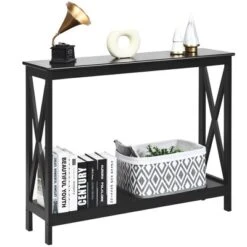 Costway 2-Tier Console Table X-Design Bookshelf Sofa Side Accent Table W/Shelf White BlackEspressoWood Grain -Baxton Studio Shop GUEST 4328146e b396 45fc b714 715b62952197