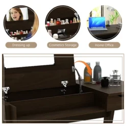 Costway Vanity Table With Flip Mirror Writing Computer Desk Storage Drawer Walnut -Baxton Studio Shop GUEST 432b329e b367 43e1 bef9 ef0251fda28b
