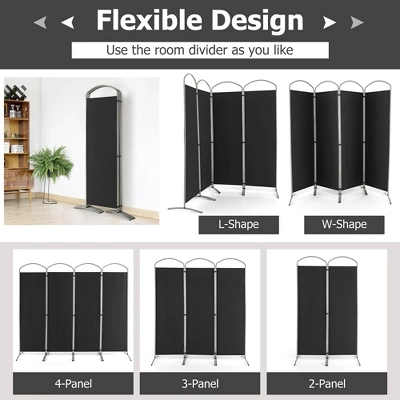Costway 4 Panels Folding Room Divider 6 Ft Tall Fabric Privacy Screen Black/Brown/Grey/White 5 Costway 4 Panels Folding Room Divider 6 Ft Tall Fabric Privacy Screen Black/Brown/Grey/White - Image 5