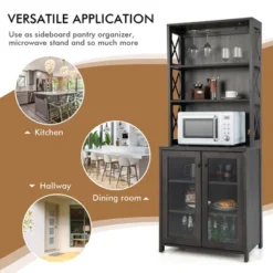 Costway Tall Freestanding Bar Cabinet Kitchen Buffet W/ Glass Holder & Adjustable Shelf -Baxton Studio Shop GUEST 43c123a5 42d2 4c39 b351 5cd741eddce8