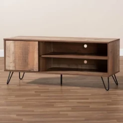 Iver 1 Door Wood TV Stand For TVs Up To 50" Rustic Oak/Dark Brown - Baxton Studio -Baxton Studio Shop GUEST 43d3ff41 3143 4ca0 affa e51c5f7da883