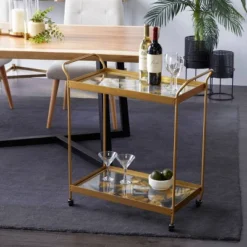 Contemporary Metal Bar Cart Gold - Olivia & May