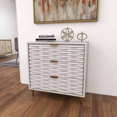 Contemporary Carved Woven Pattern 3 Drawer Wood Cabinet White - Olivia & May 9 Contemporary Carved Woven Pattern 3 Drawer Wood Cabinet White - Olivia & May - Image 9