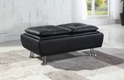 Simple Relax Leatherette Storage Ottoman With Reversible Trays, Black