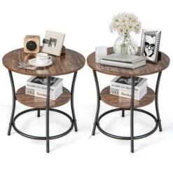 Costway 2 PCS 2-Tier Sofa Side End Table Round Nightstand With Sturdy Metal Frame Brown/Oak 20 Costway 2 PCS 2-Tier Sofa Side End Table Round Nightstand With Sturdy Metal Frame Brown/Oak -Baxton Studio Shop GUEST 45dbc5b2 4e67 493a a759 f5992aaec732