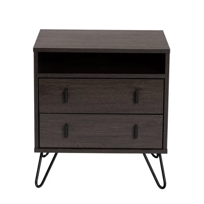 Glover Wood And Metal 2 Drawer Nightstand Brown/Gold - Baxton Studio 3 Glover Wood And Metal 2 Drawer Nightstand Brown/Gold - Baxton Studio - Image 3