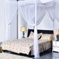 4 Corner Post Bed Canopy Mosquito Net Full Queen King Size Netting Bedding White -Baxton Studio Shop GUEST 46f82721 56fa 4c75 904a 7771b65d4a27