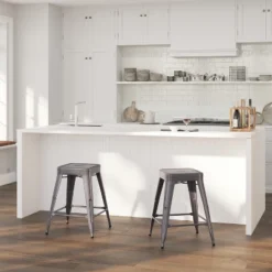 Merrick Lane 24" High Powder Coated Backless Metal Counter Stool With Clear Coat Finish And Plastic Floor Glides For Indoor Use