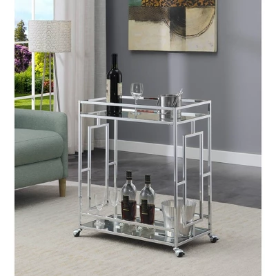 Town Square Bar Cart Clear Glass/Mirror/Chrome - Breighton Home 1 Town Square Bar Cart Clear Glass/Mirror/Chrome - Breighton Home