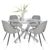 Eileen+Edwin 5-Piece Round Clear Glass Dining Table Set With 4 Upholstered Chairs -The Pop Maison