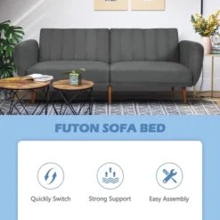 Costway Convertible Futon Sofa Bed Adjustable Couch Sleeper W/ Wood Legs NavyGreyYellow -Baxton Studio Shop GUEST 48088581 845c 4cd4 bb96 ff5e9dd30d2c