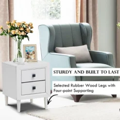 Costway 2 PCs Nightstand End Bedside Coffee Table Wooden Leg Storage Drawers White -Baxton Studio Shop GUEST 498d551c 609f 4622 8ff9 4a98788e554e