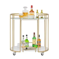 Pavillion 2 Tier Oval Bar Serving Cart Shelves With Glass Mirror Gold - Studio Designs -Baxton Studio Shop GUEST 4a1197b3 0bc2 4899 bd47 bcba110a66d6