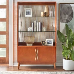 Dennes Mid-Century Modern Wire Accent Storage Cabinet Walnut - Buylateral