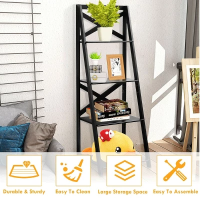 2 Pcs 4-Tier Ladder Shelf Bookshelf Bookcase Storage Display Leaning Home Office 6 2 Pcs 4-Tier Ladder Shelf Bookshelf Bookcase Storage Display Leaning Home Office - Image 6