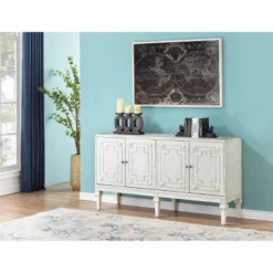 Lindos 4 Door Credenza White - Treasure Trove Accents -Baxton Studio Shop GUEST 4b0c7d60 1e7a 47e9 bd50 2785fdf44b0f
