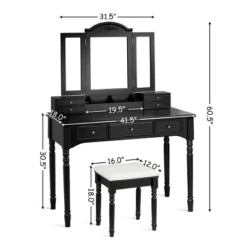Costway 7 Drawers Vanity Set Dressing Table W/ Tri-Folding Mirror -Baxton Studio Shop GUEST 4b1da2e8 fd25 4517 8385 9458c7321b8f 1