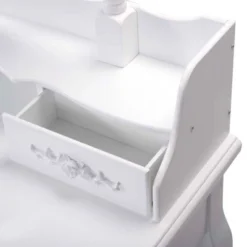 Tangkula Oval Mirror 4 Drawer Vanity Mirror Makeup Table W/ Cushioned Stool White -Baxton Studio Shop GUEST 4b84df7c a88d 451d af3b c5ed6c3a7075