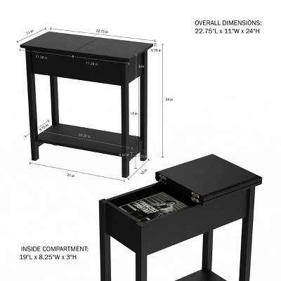 Hastings Home Flip-Top End Table With Hidden Hinged Storage Compartment And Lower Shelf - Matte Black 2 Hastings Home Flip-Top End Table With Hidden Hinged Storage Compartment And Lower Shelf - Matte Black - Image 2