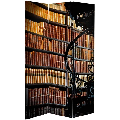 6" Double Sided Library Canvas Room Divider Brown - Oriental Furniture 2 6" Double Sided Library Canvas Room Divider Brown - Oriental Furniture - Image 2