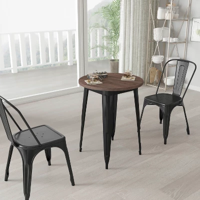 Merrick Lane 24" Round Metal Indoor Table With Galvanized Steel Frame And Rustic Wood Top 1 Merrick Lane 24" Round Metal Indoor Table With Galvanized Steel Frame And Rustic Wood Top