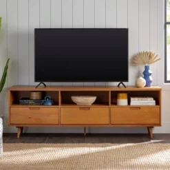 Cara 3 Drawer Mid-Century Modern 3 Drawer TV Stand For TVs Up To 80" - Saracina Home -Baxton Studio Shop GUEST 4d0aac2c 9b89 4300 b722 f3e9cc07eded