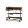 2 Drawer Grant Vintage Rustic Industrial Wood And Metal Kitchen Cart Brown/Black - Baxton Studio