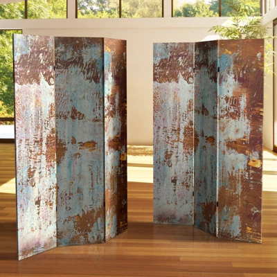 6" Double Sided Rust Canvas Room Divider - Oriental Furniture 2 6" Double Sided Rust Canvas Room Divider - Oriental Furniture - Image 2