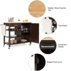 Costway 4-Tier Wood Kitchen Island Trolley Cart Storage Cabinet Brown -Baxton Studio Shop GUEST 4df3b092 0c53 45f2 b1cc 28b939047f3b