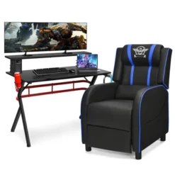 Costway Gaming Desk & Chair Set 48'' Computer Desk & Massage Recliner Chair Black + White/Blue/Pink/Red -Baxton Studio Shop GUEST 4dfc89e8 2093 4a65 9a8f cdfe06b98f6b
