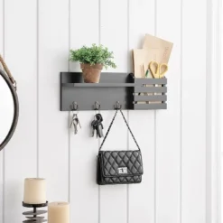 18" Utility Shelf With Pocket And Hanging Hooks Black - Danya B. 14 18" Utility Shelf With Pocket And Hanging Hooks Black - Danya B. -Baxton Studio Shop GUEST 4e18c7c4 154d 4417 b1bb b98c3406f756