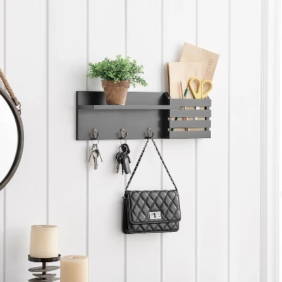 18" Utility Shelf With Pocket And Hanging Hooks Black - Danya B. 3 18" Utility Shelf With Pocket And Hanging Hooks Black - Danya B. - Image 3