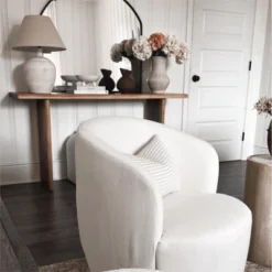 Bella 28'' Seat Width Contemporary Farmhouse,Upholstered Linen Swivel Chair, Armrest 360° Swivel Nursery Chair-The Pop Maison -Baxton Studio Shop GUEST 4e4a5f58 e1c1 466e a8be b166c37c053b