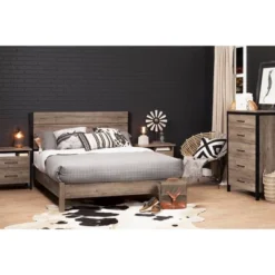 Queen Munich Platform Bed Set Weathered Oak - South Shore