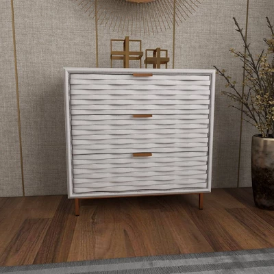 Contemporary Carved Woven Pattern 3 Drawer Wood Cabinet White - Olivia & May 18 Contemporary Carved Woven Pattern 3 Drawer Wood Cabinet White - Olivia & May - Image 18