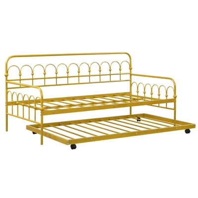 Costway Twin Size Metal Daybed With Trundle Space-Saving Sofa Bed Lockable Wheels Gold 9 Costway Twin Size Metal Daybed With Trundle Space-Saving Sofa Bed Lockable Wheels Gold - Image 9