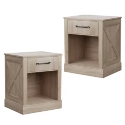 Costway 2PCS Nightstand With Drawer And Shelf Rustic Wooden Bedside Table Bedroom Brown / Natural / Black -Baxton Studio Shop GUEST 4f8898f4 6d96 473a b3e4 0fd683c9033f