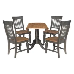 5pc 42" Round Dual Drop Leaf Dining Table With 4 Slat Back Chairs Hickory/Washed Coal - International Concepts -Baxton Studio Shop GUEST 4f8aa497 7ef6 4cf5 992a bfcc210f0ef2