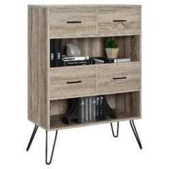 43" Seasons Retro Bookshelf With Bins Sonoma Oak - Room & Joy