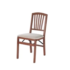2pc Slat Back Folding Chairs Cherry - Stakmore