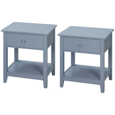 HOMCOM Side Table, Modern End Table With Storage Drawer And Shelf, Nightstand For Bedroom, Or Living Room, Set Of 2, Gray 3 HOMCOM Side Table, Modern End Table With Storage Drawer And Shelf, Nightstand For Bedroom, Or Living Room, Set Of 2, Gray - Image 3