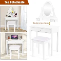 Costway Wooden Vanity Makeup Dressing Table Stool Set Bathroom White -Baxton Studio Shop GUEST 51771e80 9165 4fba 9d9b 8d997468db27