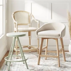 Parksley Rattan And Woven Counter Height Barstool White - Threshold™ -Baxton Studio Shop GUEST 51f30ece 4c8b 4fcf 8461 e948b9e3ffda