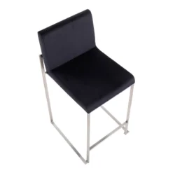 Set Of 2 Fuji High Back Stainless Steel/Velvet Counter Height Barstools - LumiSource -Baxton Studio Shop GUEST 524aa87f ddf8 4bcc 8f49 f7f0dd501454