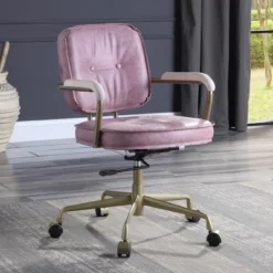 Simple Relax Top Grain Leather Office Chair With Armrests In Pink And Gold
