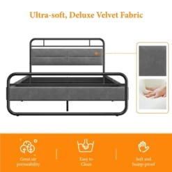 Yaheetech Metal Platform Bed Frame With Velvet Upholstered Headboard -Baxton Studio Shop GUEST 53e0e481 1a52 439f 88c6 6d5d29c64565