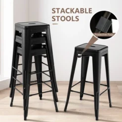 Tangkula 30" Set Of 4 Stackable Backless Metal Bar Stools W/ Footrest For Kitchen -Baxton Studio Shop GUEST 54101b83 97a8 44d9 b24e fdde244a23e3